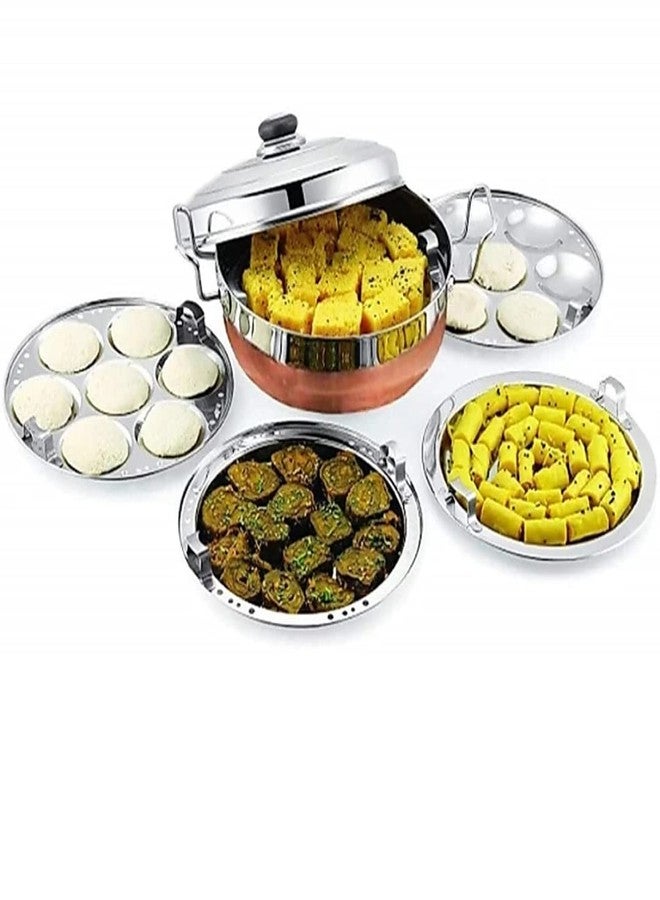 Silvester Stainless Steel Multi Kadai Idli cooker steamer with Copper Bottom All-in-One Big Size dhokla cooker | 5 Plate 2 Idli | 2 Dhokla | 1 Patra | Momo steamer | 3 in 1 | Idli maker steamer - Image 1